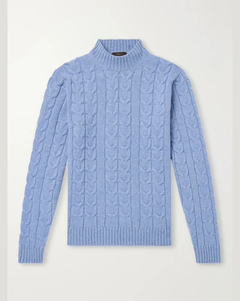 Slowear Zanone Slim-Fit Cable-Knit Virgin Wool Sweater Blue