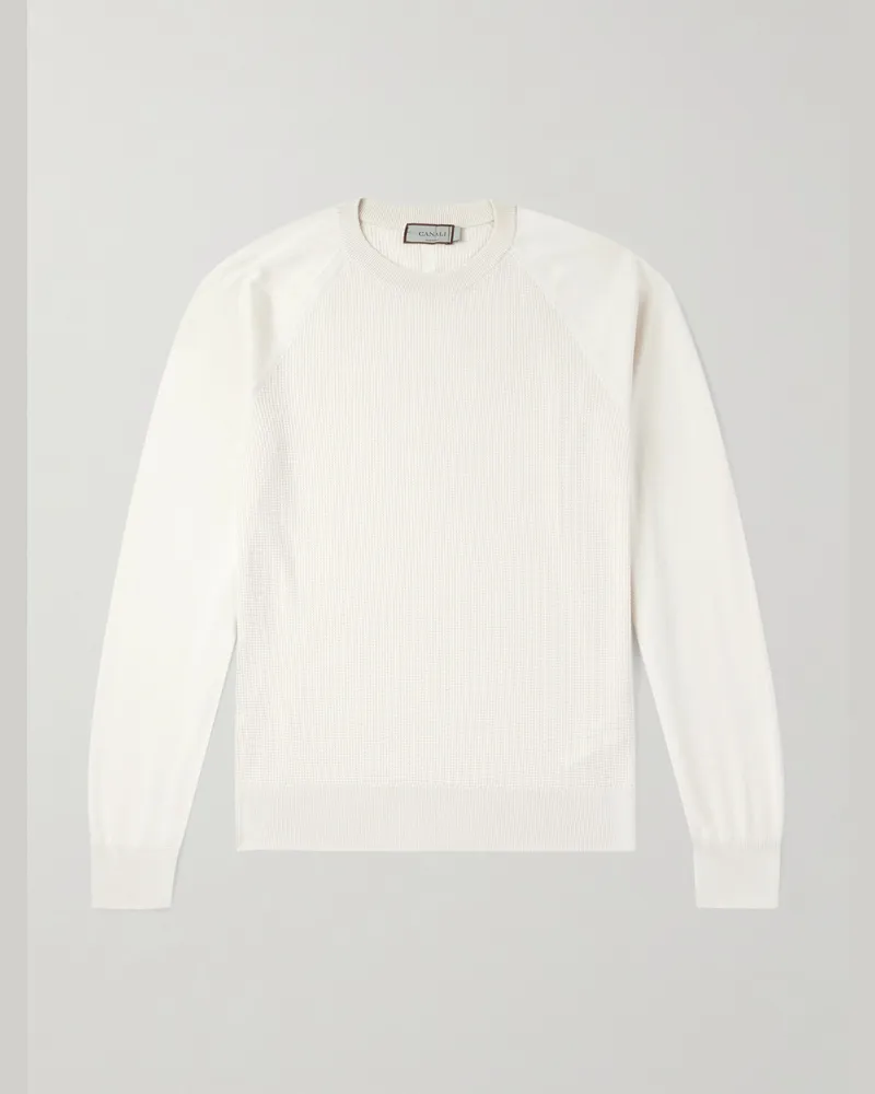 Canali Sweatshirt aus einer Baumwoll-Seidenmischung in Waffelstrick Neutral