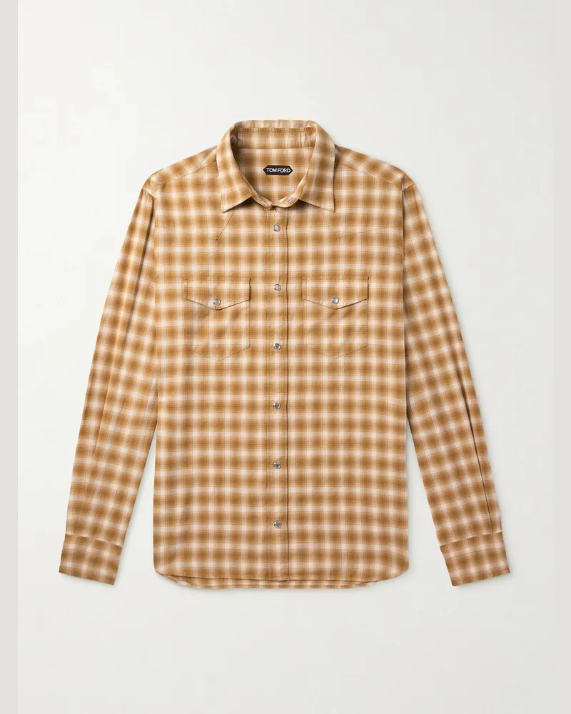 Tom Ford Schmal geschnittenes Hemd aus kariertem Baumwoll-Twill Gelb