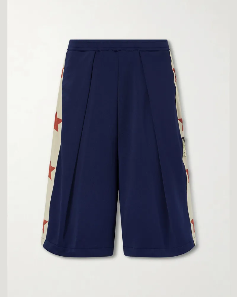 KAPITAL Kome-Kome Straight-Leg Satin-Jersey Shorts Blue