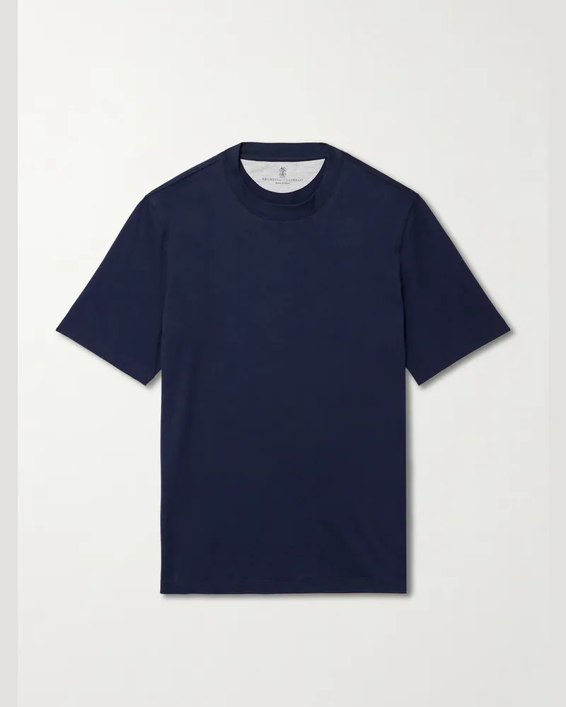 Brunello Cucinelli Cotton-Jersey T-Shirt Blue