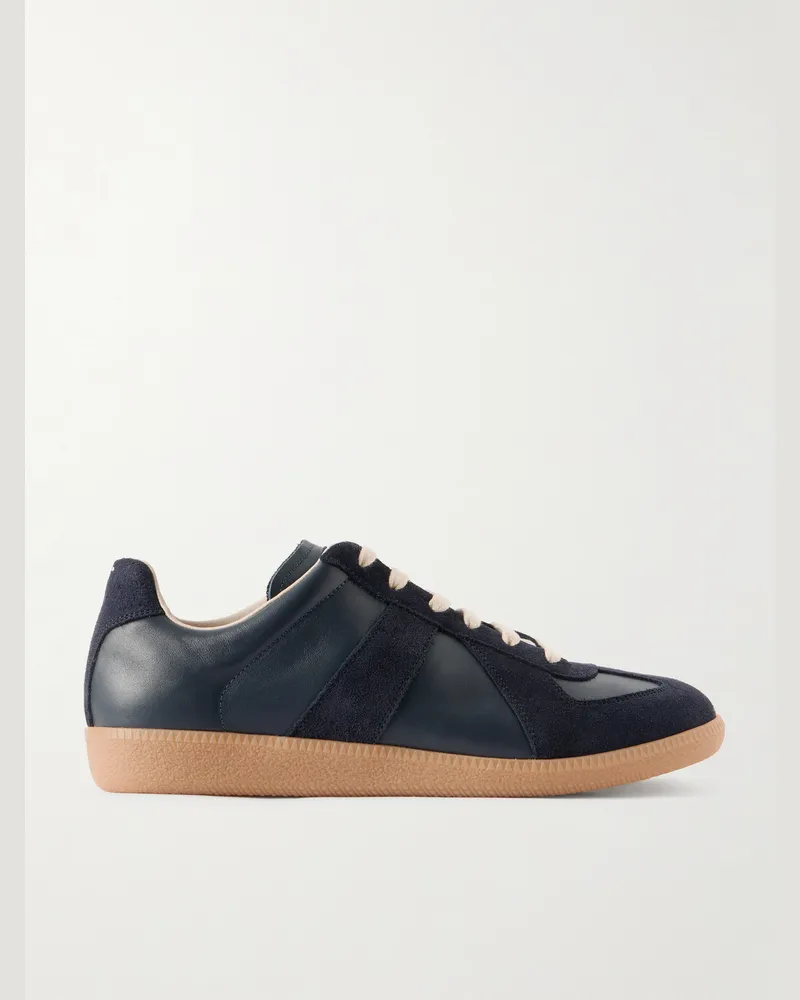 Maison Margiela Replica Leather and Suede Sneakers Blue