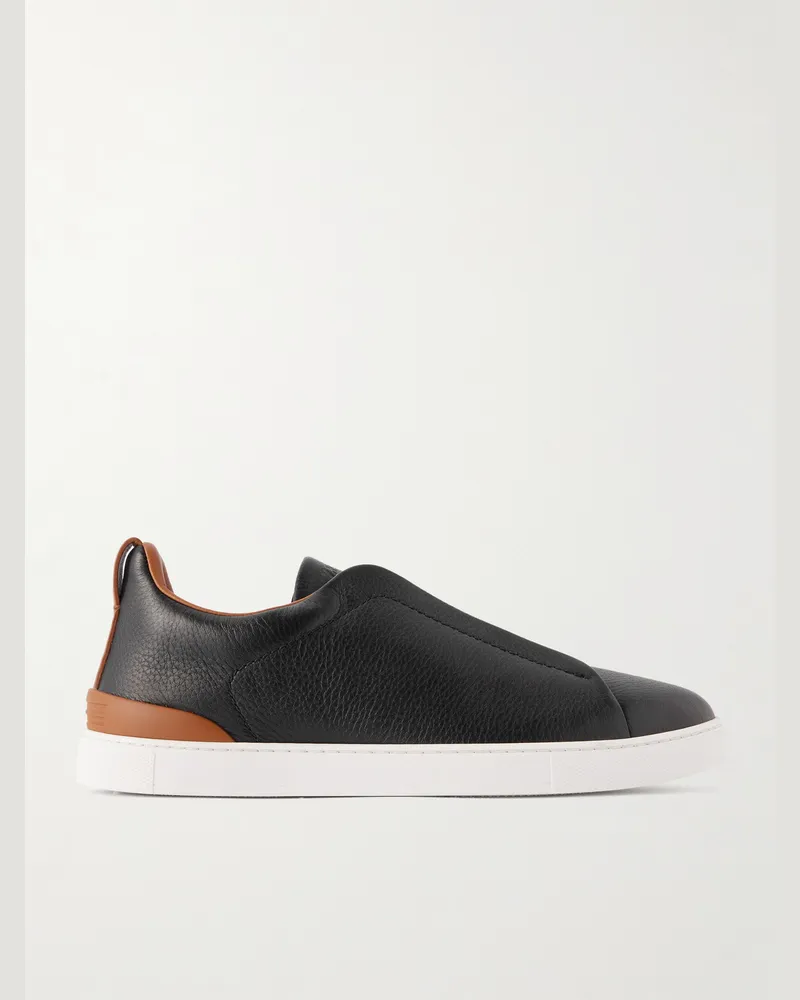 Ermenegildo Zegna Triple Stitch™ Full-Grain Deerskin Slip-On Sneakers Black
