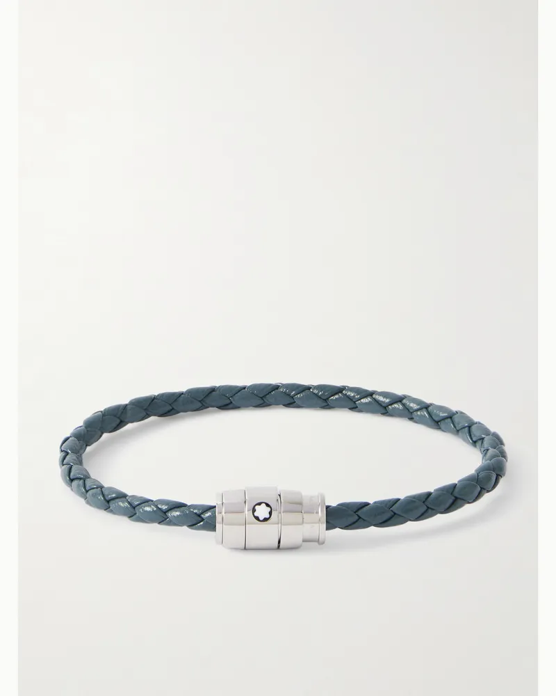 Montblanc Meisterstück 3-Ring Stainless Steel and Woven Leather Bracelet Blue