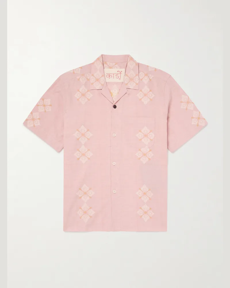 KARDO Ayo Hemd aus Baumwolle mit Stickereien und wandelbarem Kragen Pink