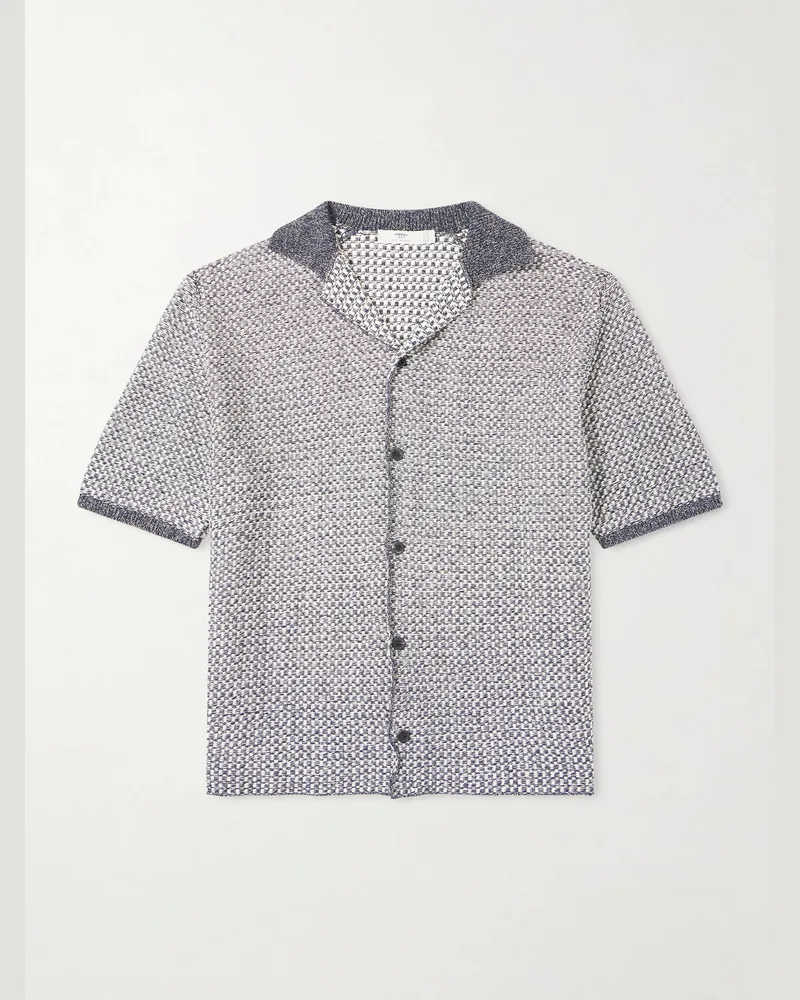 Inis Meáin Tonnta Hemd aus einer Mischung aus Leinen, Baumwolle und Kaschmir mit Reverskragen Blau