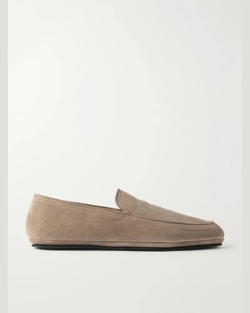 John Lobb Kingstone Suede Slippers Neutrals