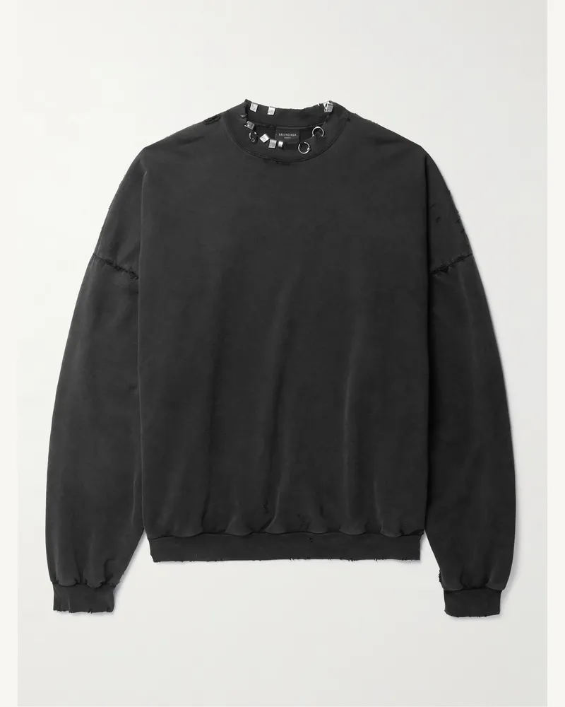Balenciaga Sweatshirt aus Baumwoll-Jersey mit Piercings in Distressed-Optik Schwarz