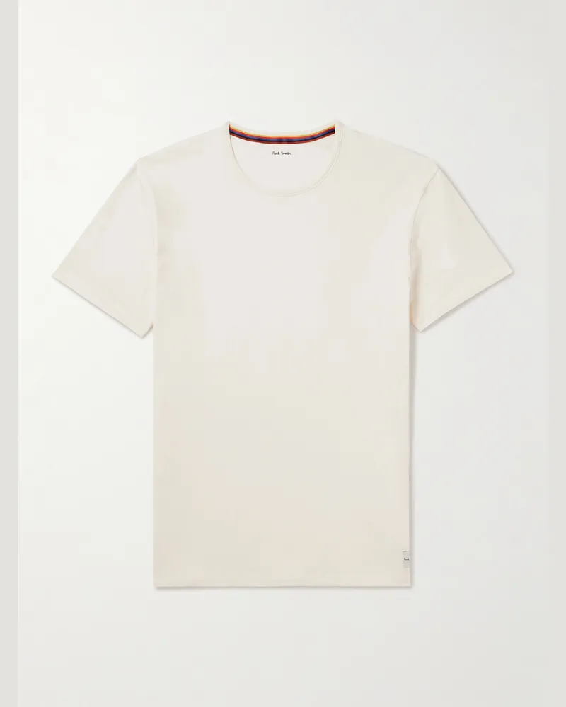Paul Smith Logo-Appliquéd Cotton-Jersey Pyjama T-Shirt Neutrals