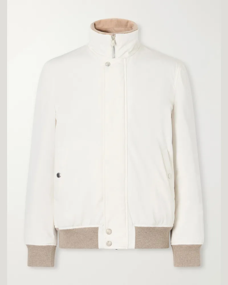 Brunello Cucinelli Rib-Trimmed Shell Blouson Jacket White