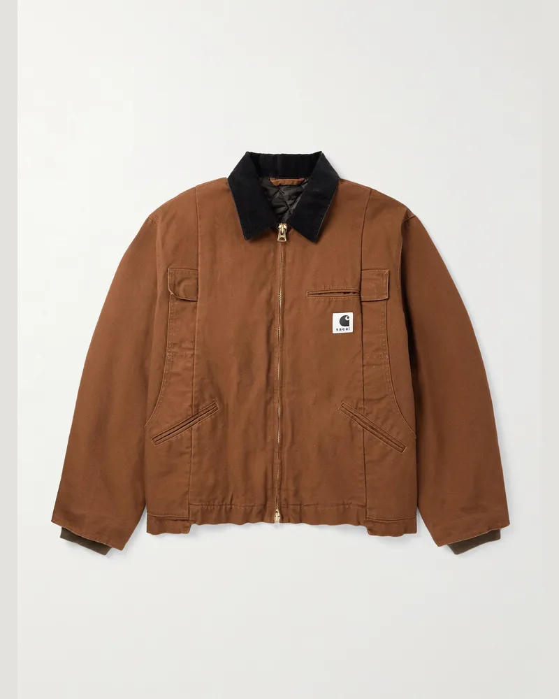 Sacai Carhartt WIP Cotton Corduroy-Trimmed Panelled Cotton-Canvas Jacket Neutrals