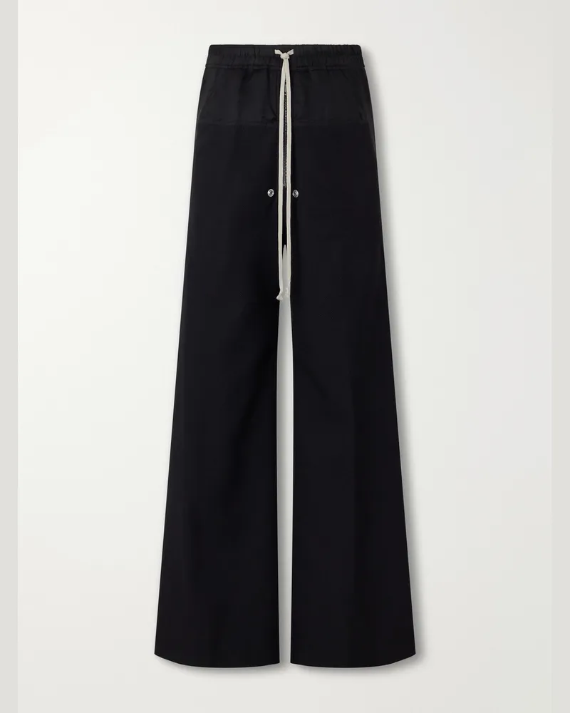 Rick Owens Bela Wide-Leg Satin-Trimmed Virgin Wool-Whipcord Drawstring Trousers Black
