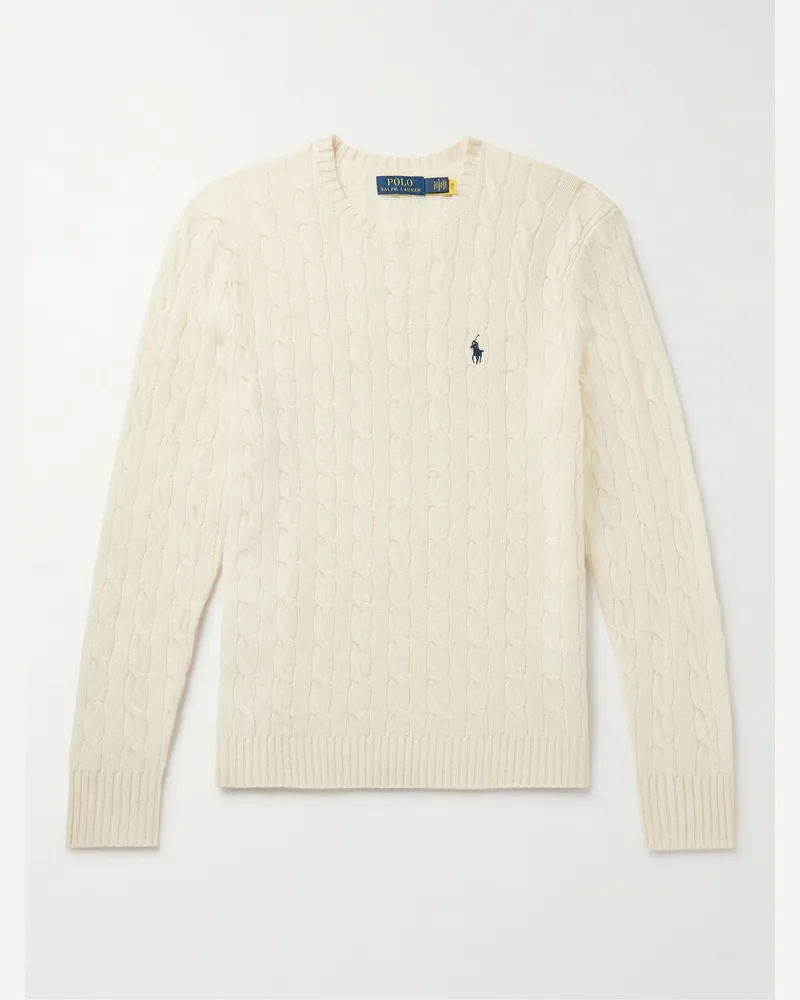 Ralph Lauren Slim-Fit Cable-Knit Wool and Cashmere-Blend Sweater Neutrals