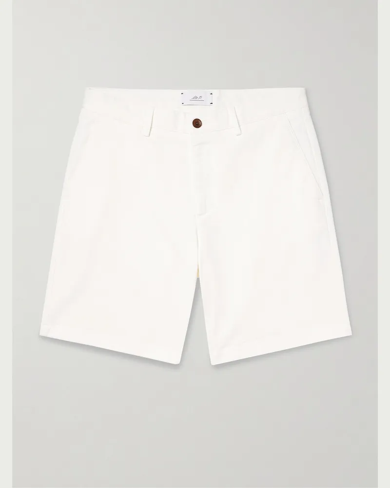 MR P. Gerade geschnittene Bermudashorts aus Twill aus einer Baumwollmischung in Stückfärbung Weiß