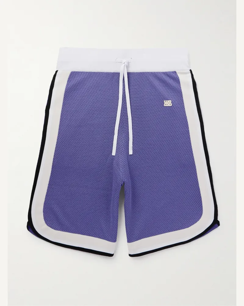 Wales Bonner Rio gerade geschnittene Strick-Shorts mit Kordelzugbund und Logoapplikation Lila