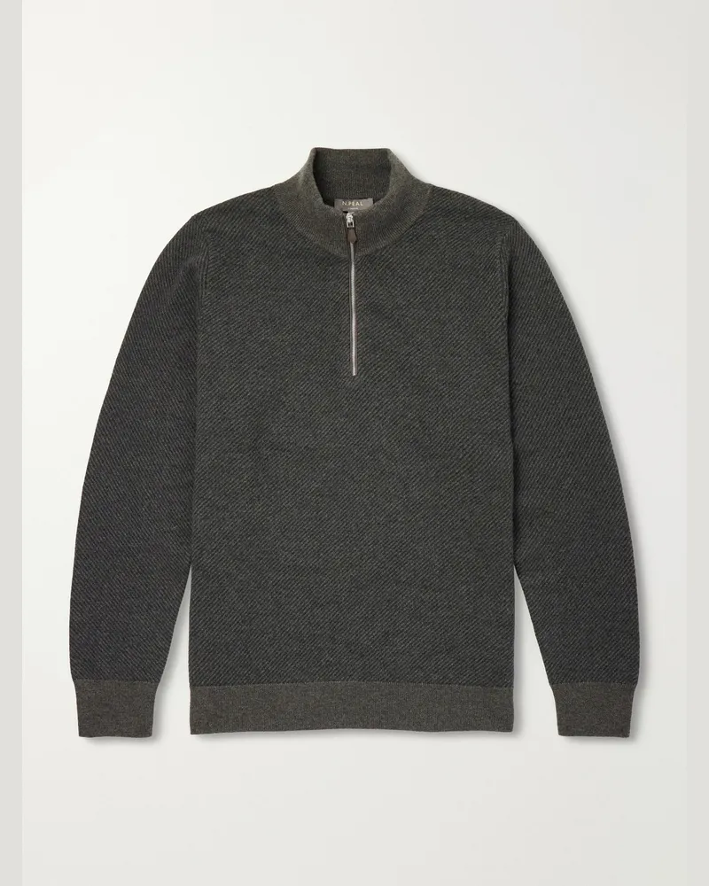 N.Peal Temple Cashmere Half-Zip Sweater Gray