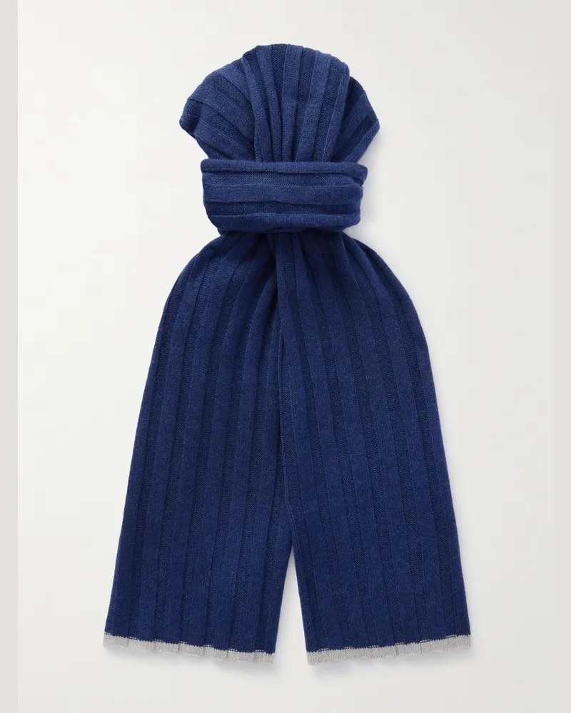 Brunello Cucinelli Ribbed Cashmere Scarf Blue