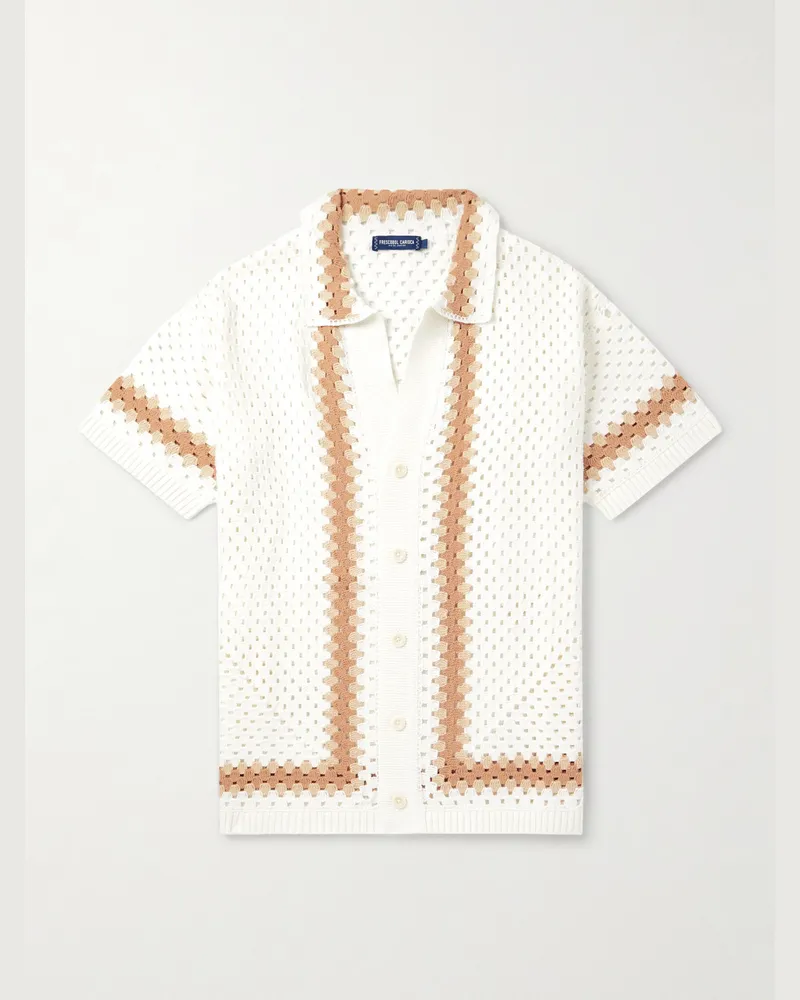 Frescobol Carioca Pinto Crocheted Cotton Shirt Neutrals
