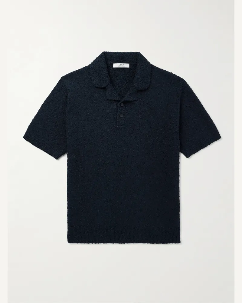 MR P. Organic Cotton-Blend Bouclé Polo Shirt Blue