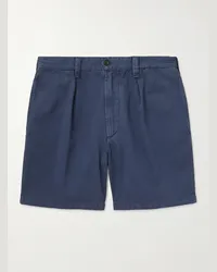 Drake's Gerade geschnittene Shorts aus Baumwoll-Twill mit Falten Blau