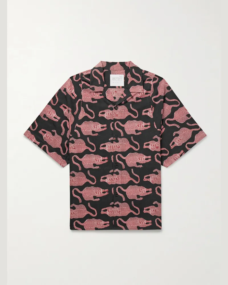 KARDO Yusuke Hemd aus Baumwolle mit Print und wandelbarem Kragen Pink