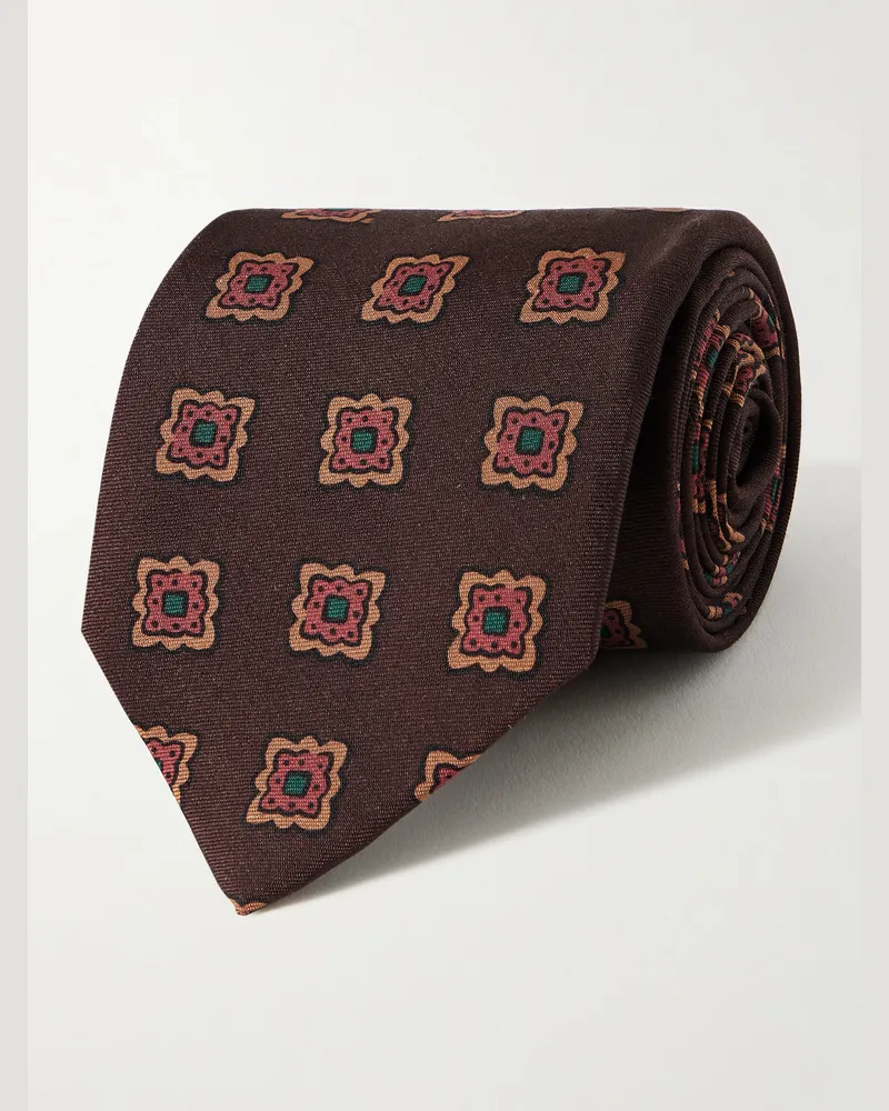Drake's Krawatte aus einer Woll-Seidenmischung mit Blumenprint, 8 cm Braun