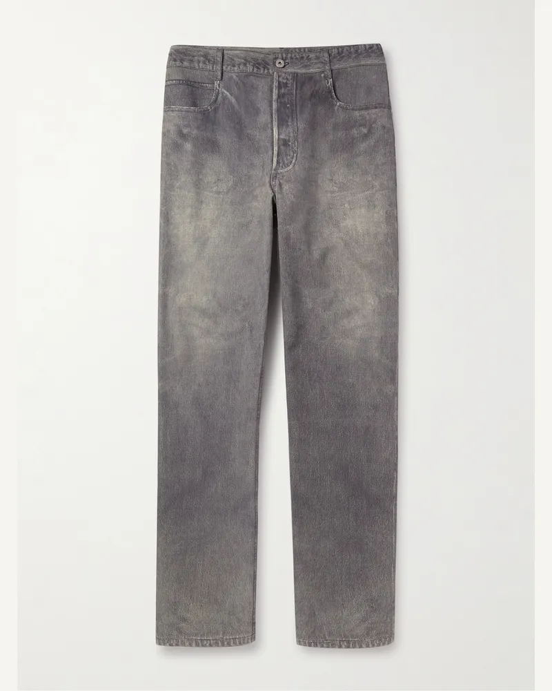 Bottega Veneta Straight-Leg Printed Nubuck Trousers Gray