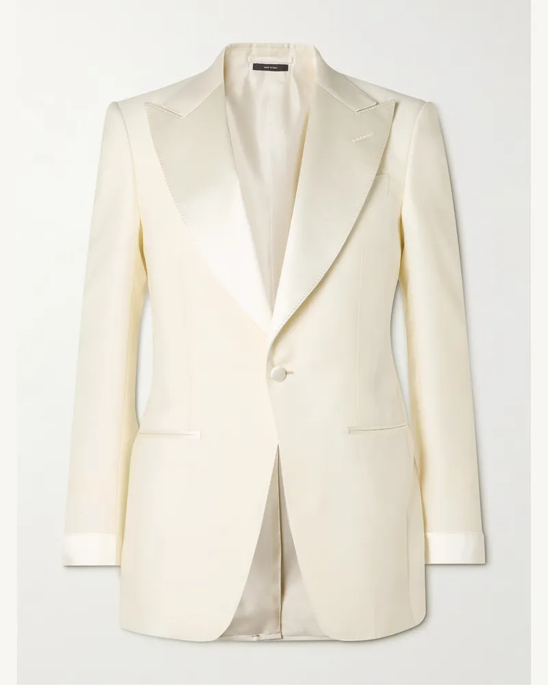 Tom Ford Dyllan Smokingjacke aus einer Mischung aus Wolle, Mohair und Seide mit Satinbesatz Neutral