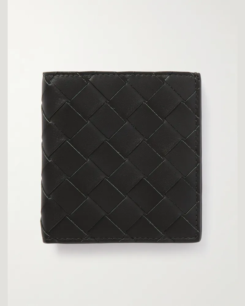 Bottega Veneta Aufklappbares Portemonnaie aus Intrecciato-Leder Schwarz