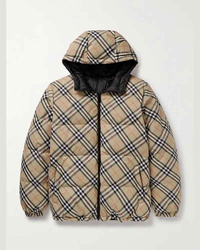 Burberry Reversible Checked Quilted Shell Hooded Down Jacket Neutrals