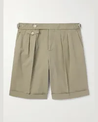 Brunello Cucinelli Gerade geschnittene Shorts aus Baumwoll-Twill mit Falten in Stückfärbung Grün