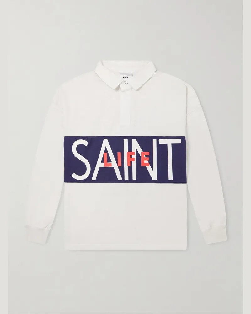 SAINT MXXXXXX Saint Life Printed Cotton-Jersey Polo Shirt White