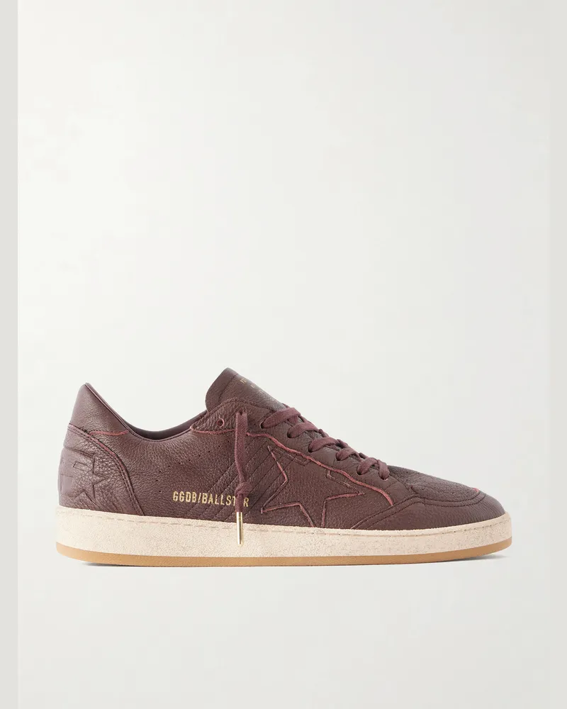 Golden Goose Ball Star Distressed Leather Sneakers Burgundy