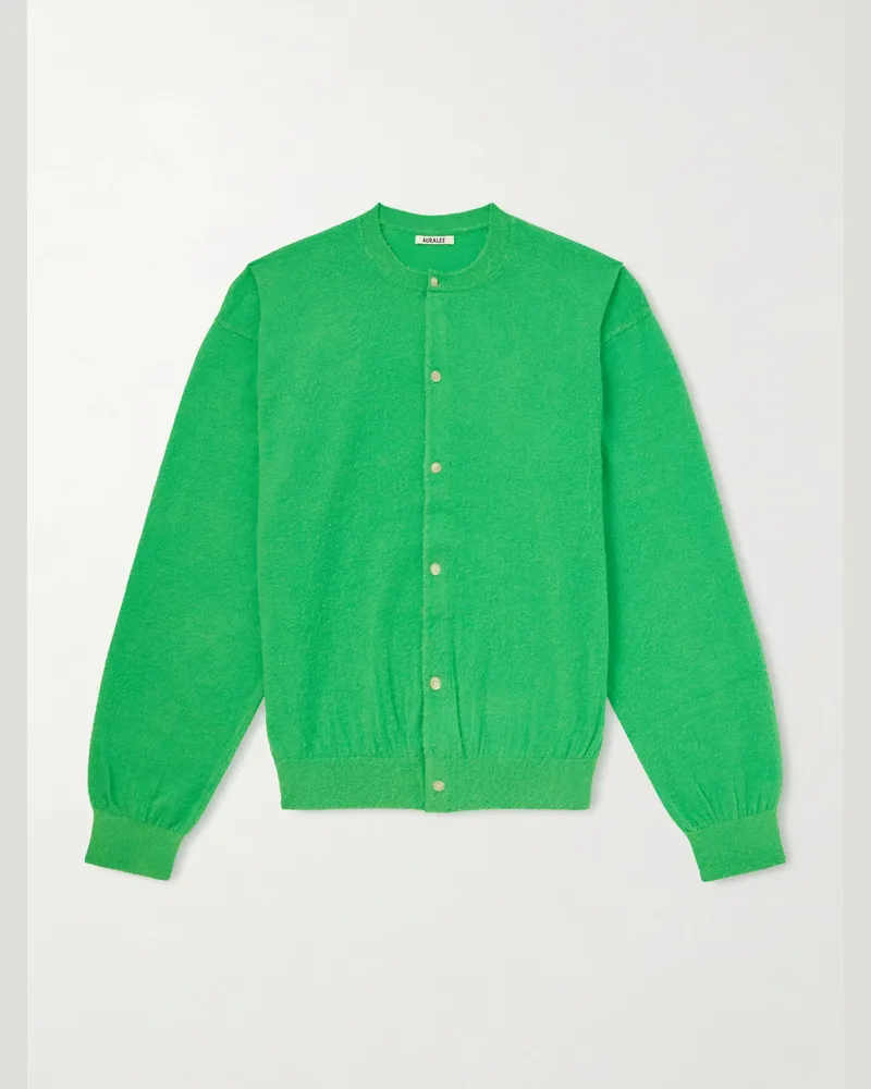 AURALEE Brushed Cashmere and Cotton-Blend Cardigan Green