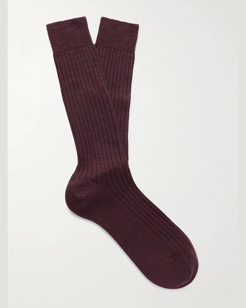 MR P. Socken aus einer Merinowollmischung in Rippstrick Lila