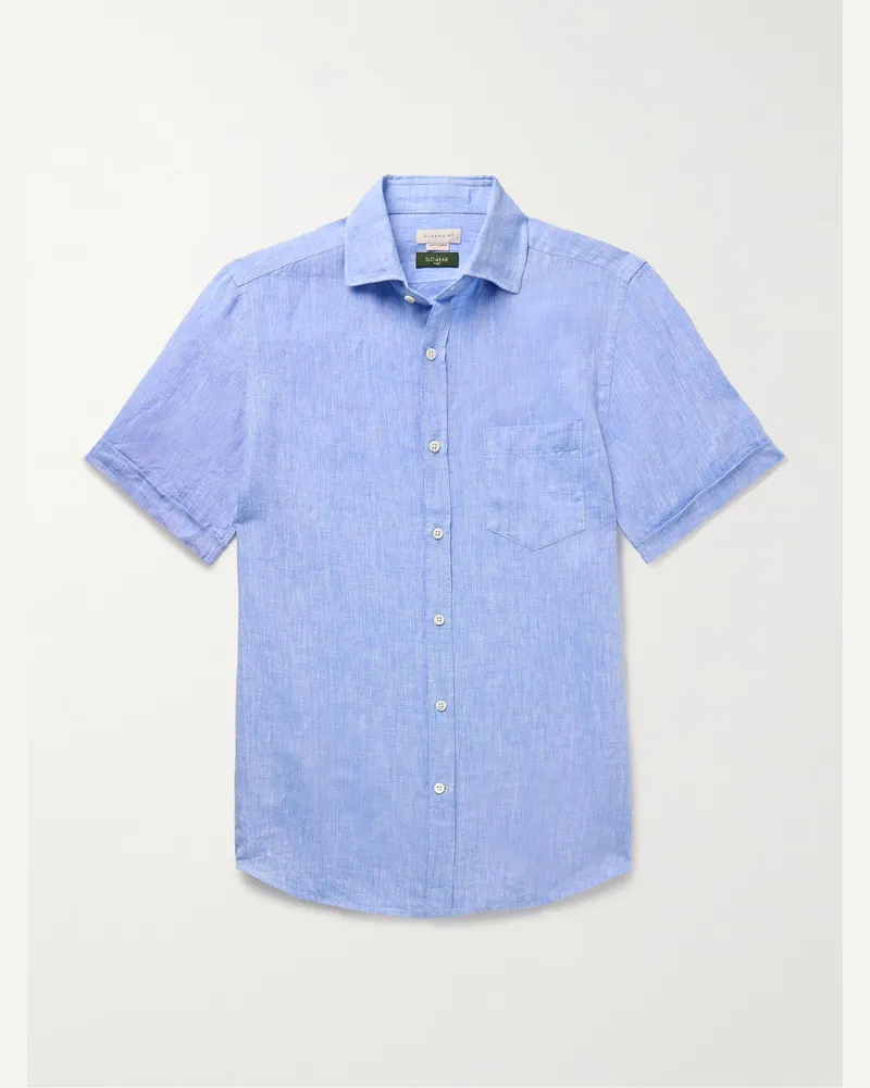 Slowear Glanshirt schmal geschnittenes Hemd aus Leinen Blau