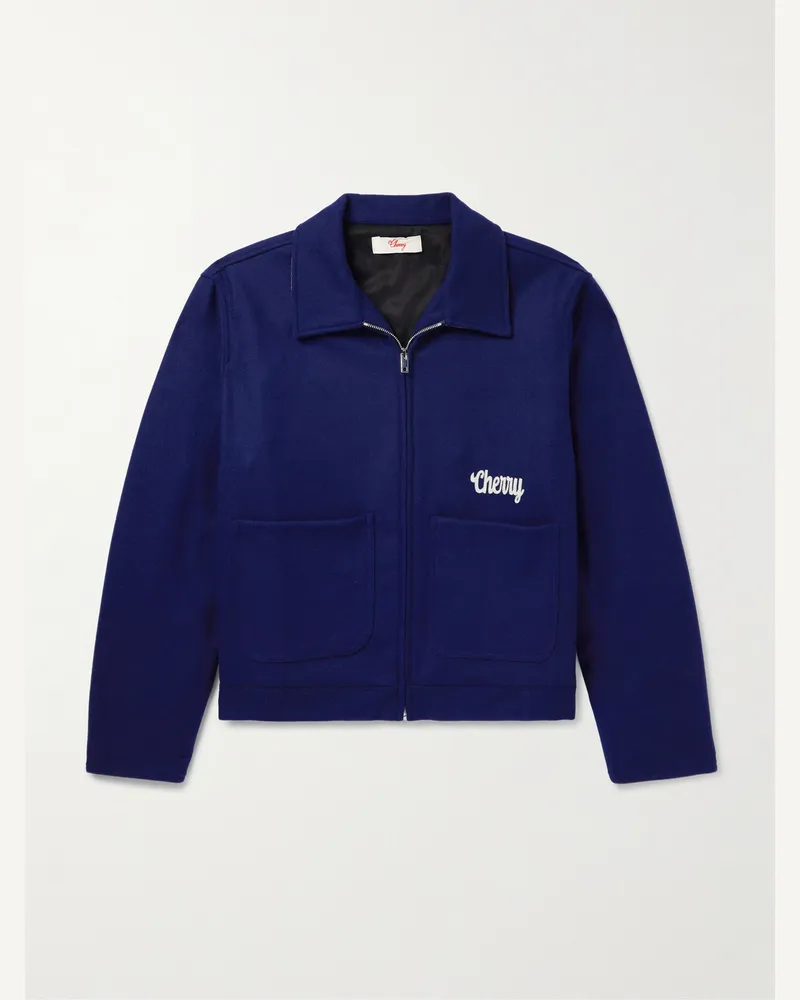 Cherry Los Angeles Jersey Zip-Up Jacket Blue