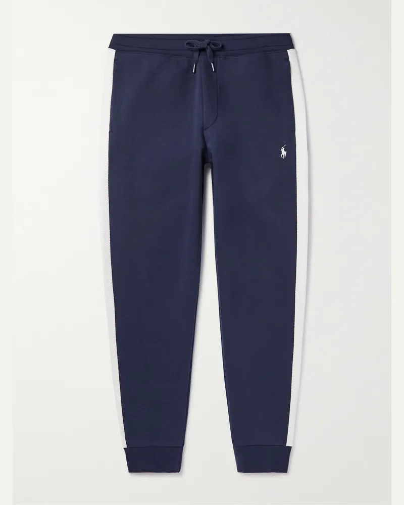 Ralph Lauren Wimbledon Tapered Mesh-Trimmed Cotton-Blend Track Pants Blue