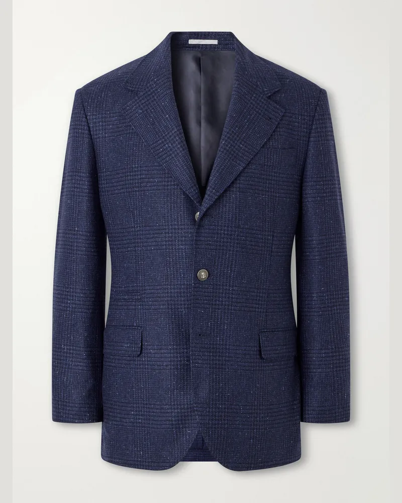 Brunello Cucinelli Prince of Wales Checked Wool and Cashmere-Blend Flannel Blazer Blue