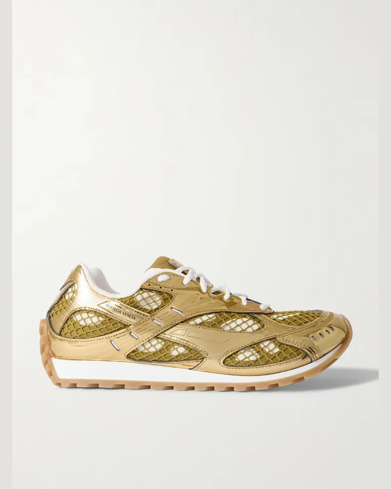 Bottega Veneta Orbit Sneakers aus Metallic-Gummi und Mesh Gold