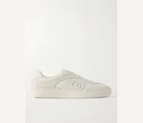 Leather-Trimmed Suede and Mesh Sneakers