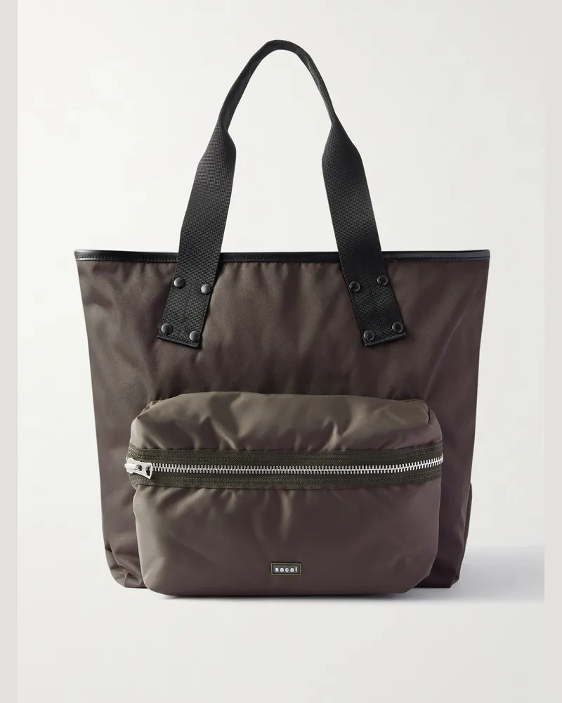 Sacai Tote aus Shell mit Lederbesatz Braun