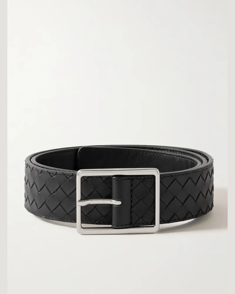 Bottega Veneta 3.5cm Intrecciato Leather Belt Black