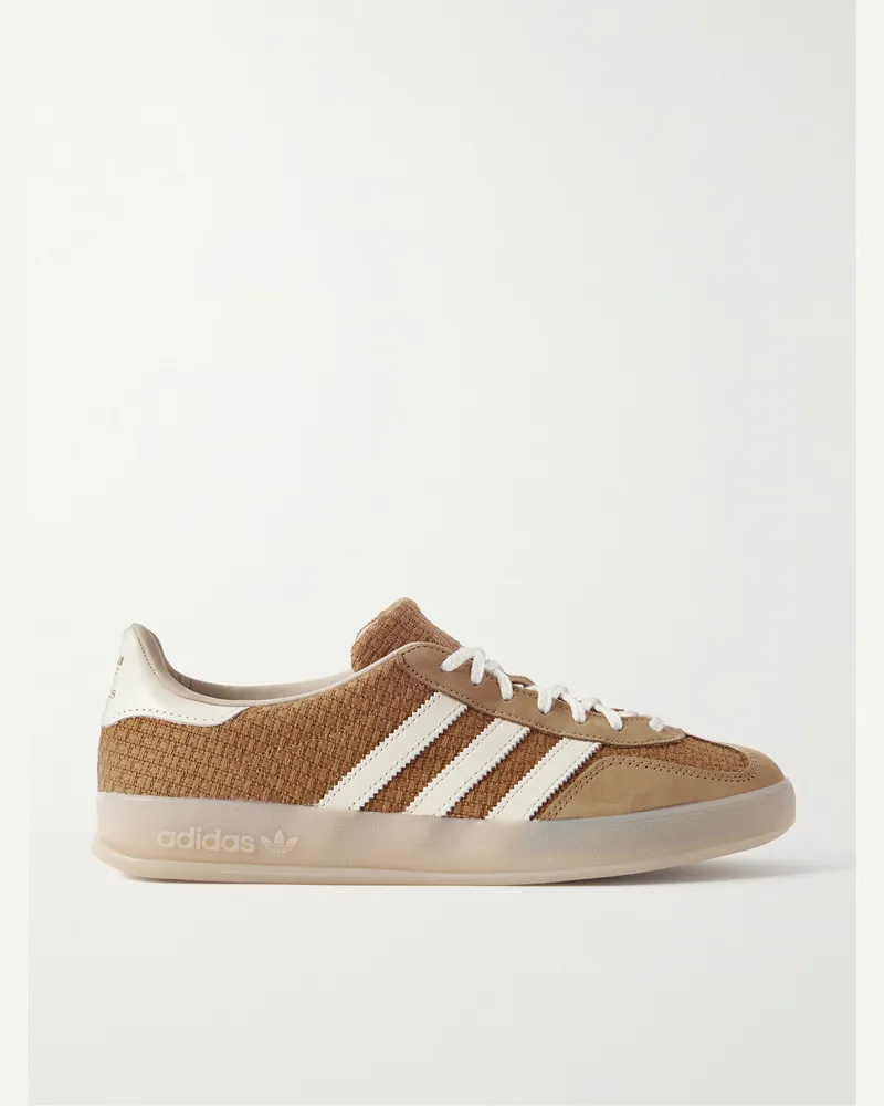 adidas Gazelle Indoor Sneakers aus Baumwolle in Panamabindung mit Besatz aus Leder und Nubukleder Braun