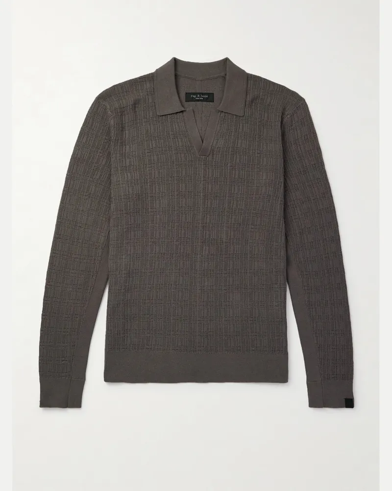 Rag & Bone Pullover aus strukturiertem Baumwollstrick mit Polokragen Braun