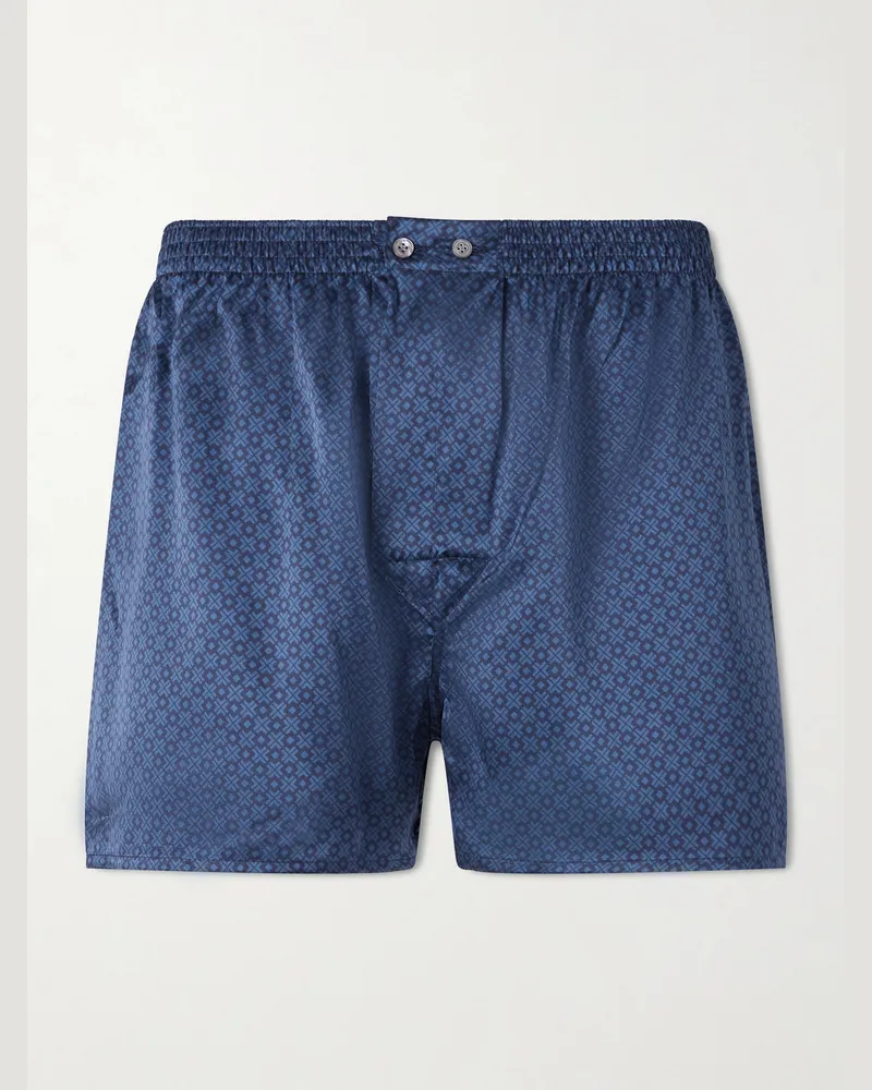 Derek Rose Brindisi 128 Silk Boxer Shorts Blue