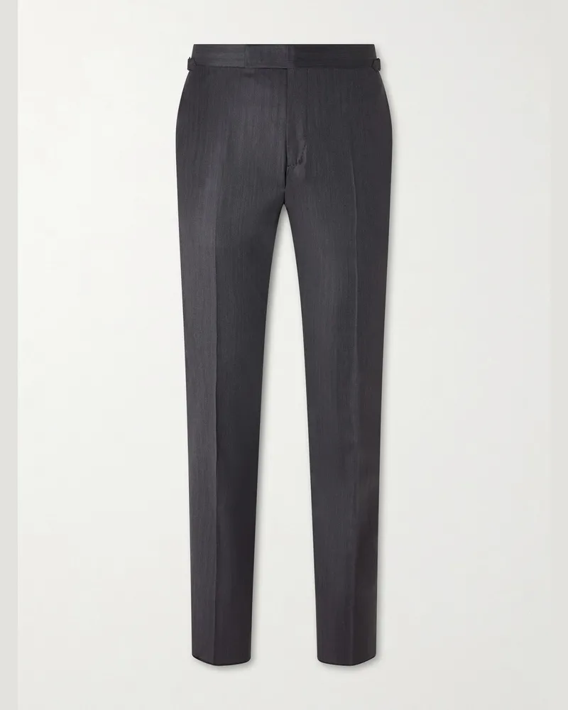 Tom Ford Straight-Leg Herringbone Wool and Silk-Blend Suit Trousers Gray