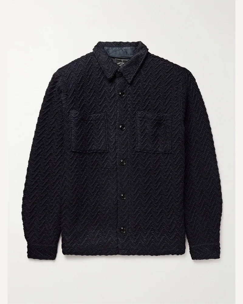 Portuguese Flannel Hemdjacke aus Tweed mit Fischgratmuster Blau