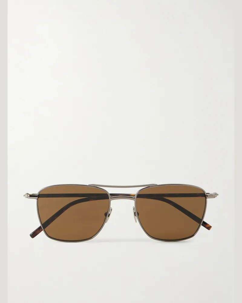 Saint Laurent Squared-Frame Metal Sunglasses Tortoiseshell