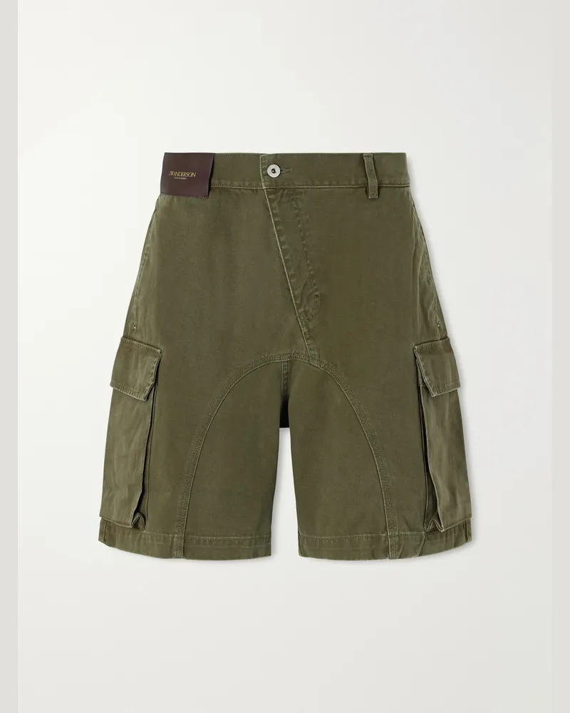 J.W.Anderson Twisted Straight-Leg Cotton-Twill Shorts Green